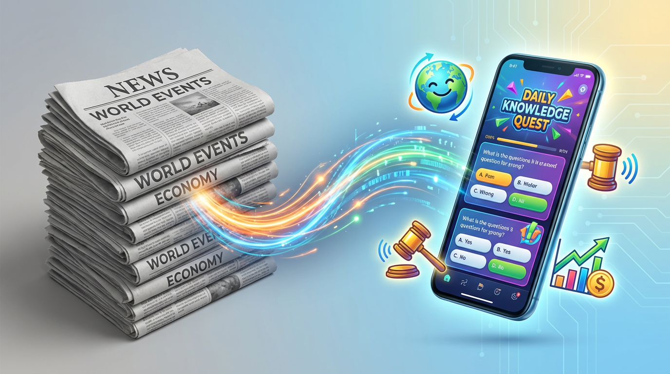 A graphic for a "Daily Quiz" featuring icons of a lightbulb for questions and a checkmark for answers.